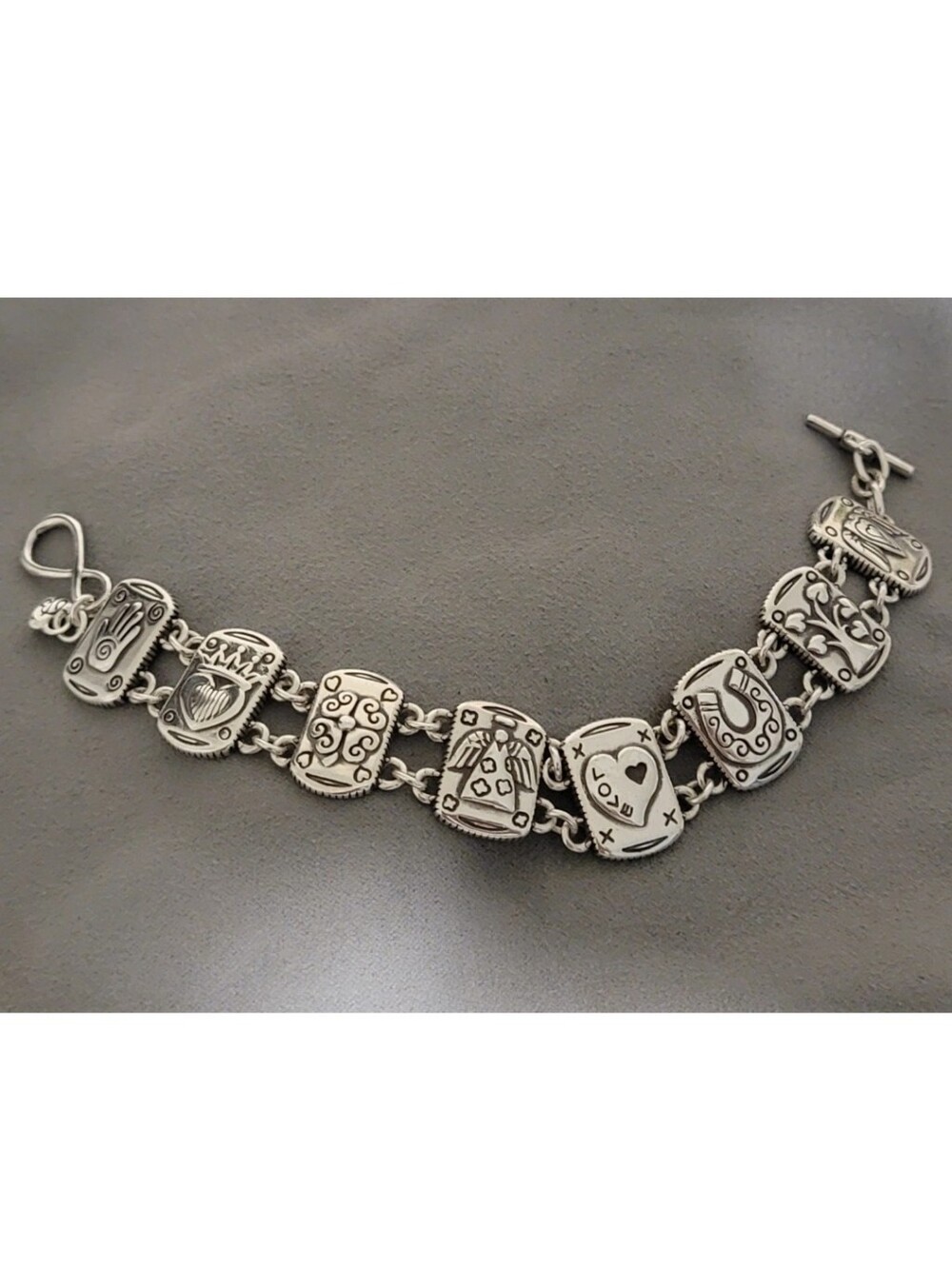 BRIGHTON Silver Square Link Bracelet With Inspirational Words